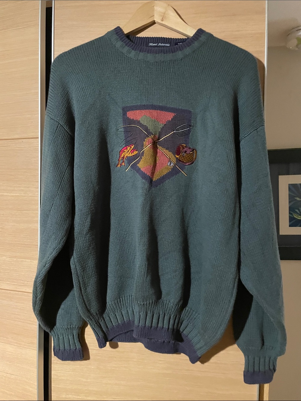 Vintage 90’s GANT Salty Dog Fly Fishing Hand Intarsia Knit Sweater Men’s medium